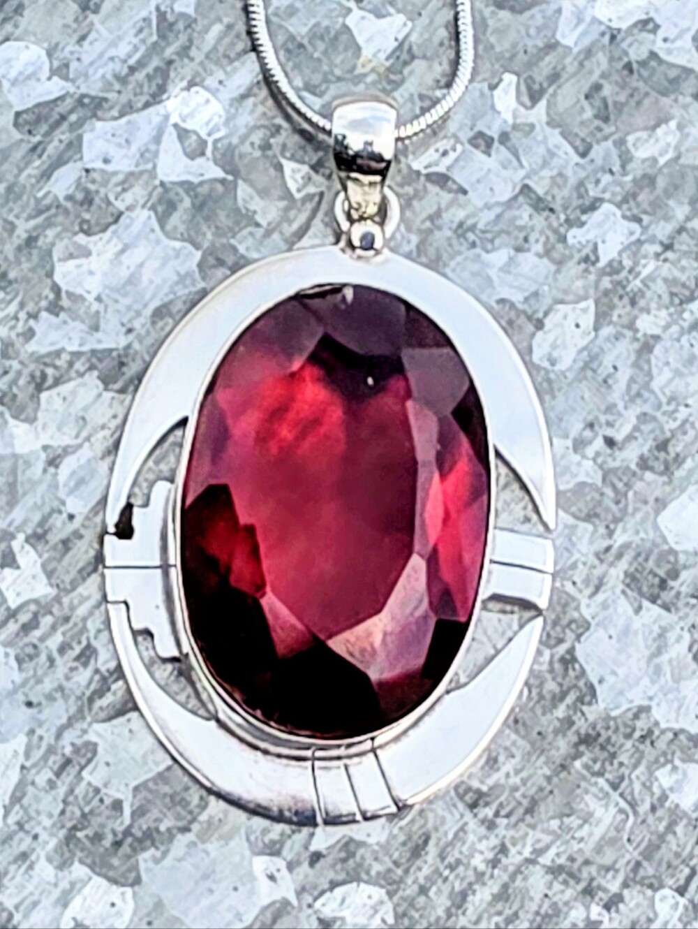 Garnet Gemstone Pendant Necklace In 925 Sterling Silver (2")